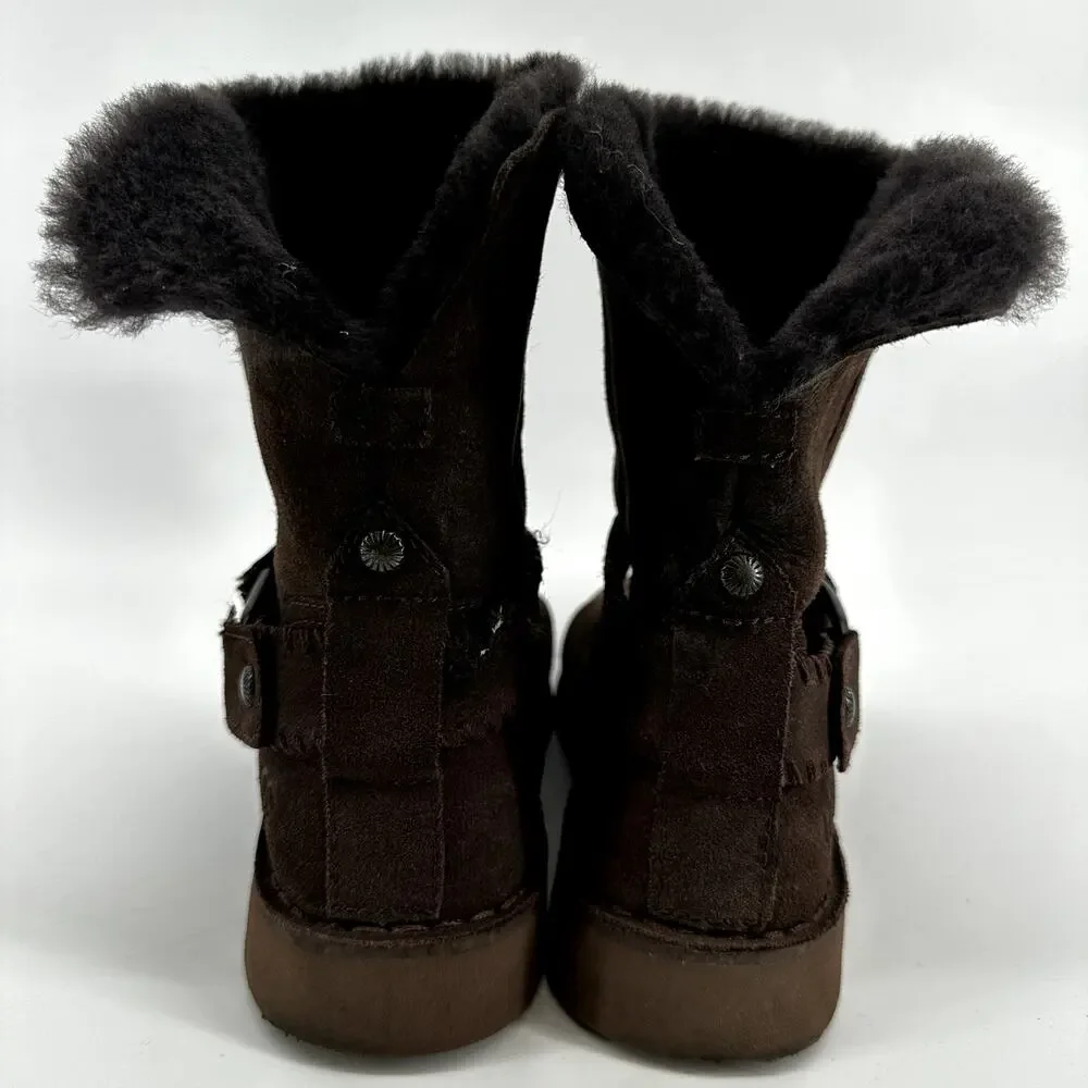 UGG Cedric Winter Boots Twinface Sheepskin Leather Cuffed Buckle Dark Brown 6